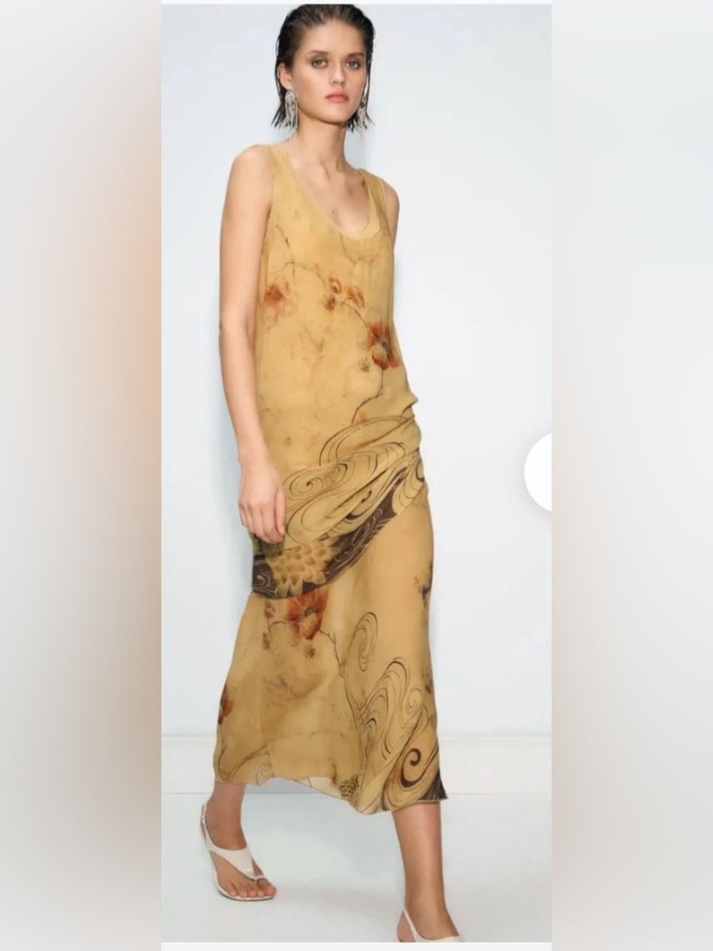 ZARA  Mustard Yellow Floral-Print Sleeveless Dress size large